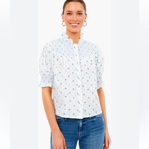 The shirt Rochelle Behrens Turtleneck Exclusive Blue Floral Nicole Shirt Size S